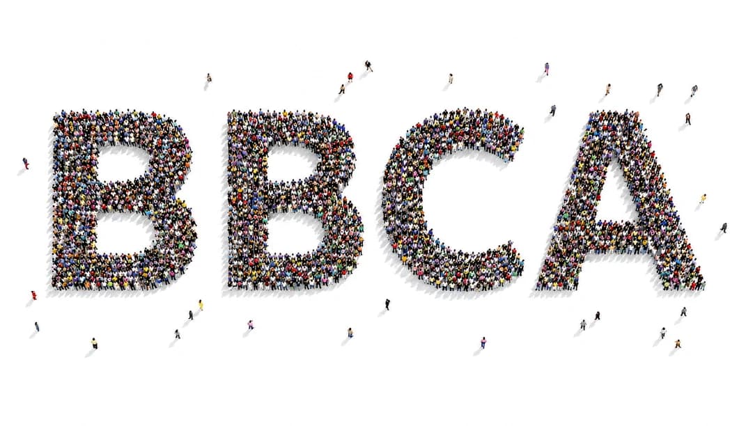 Crowd of people forming the letters BBCA